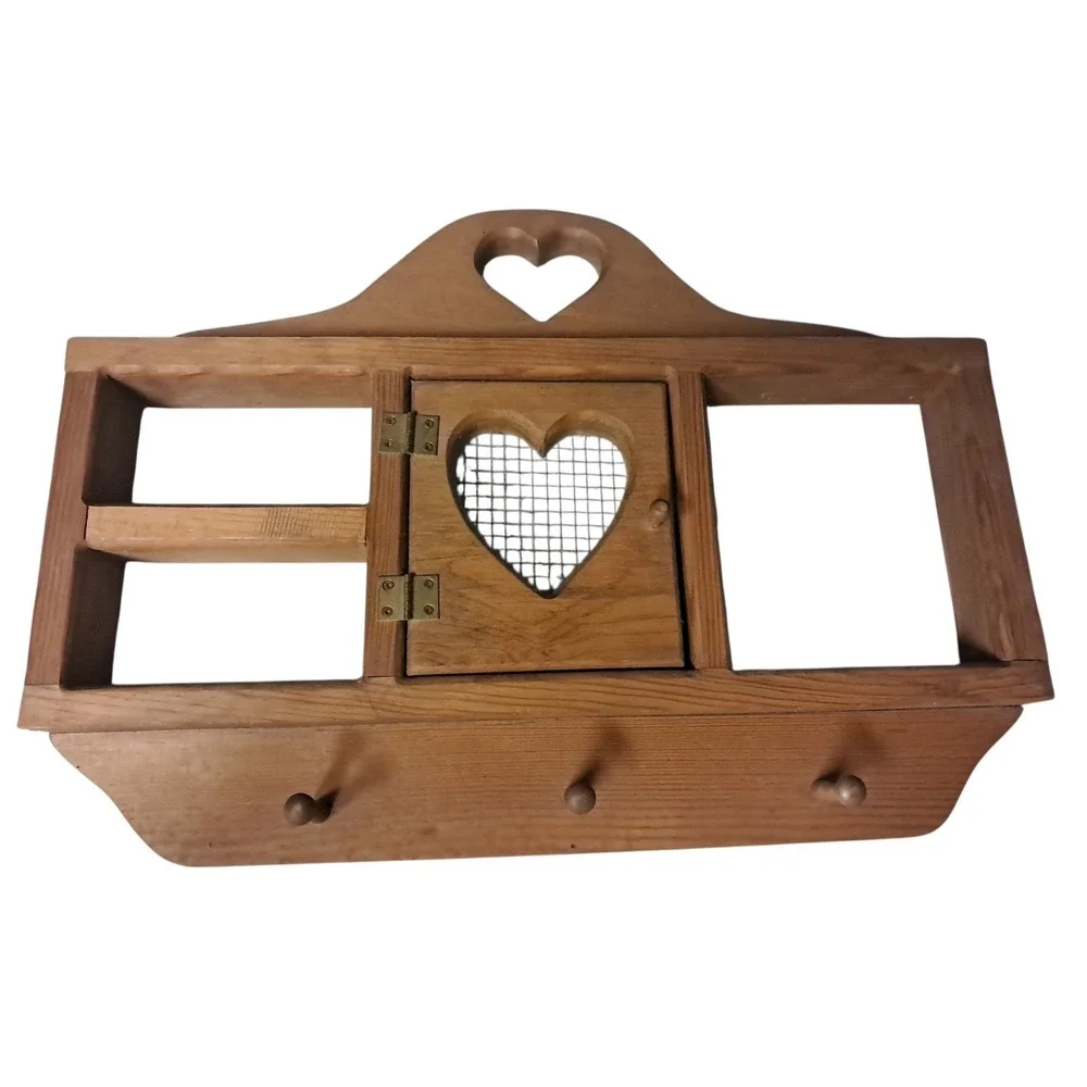 VTG Wooden Wall Hanging Heart Cutout Trinket Shelf Cottagecore Farmhouse 16